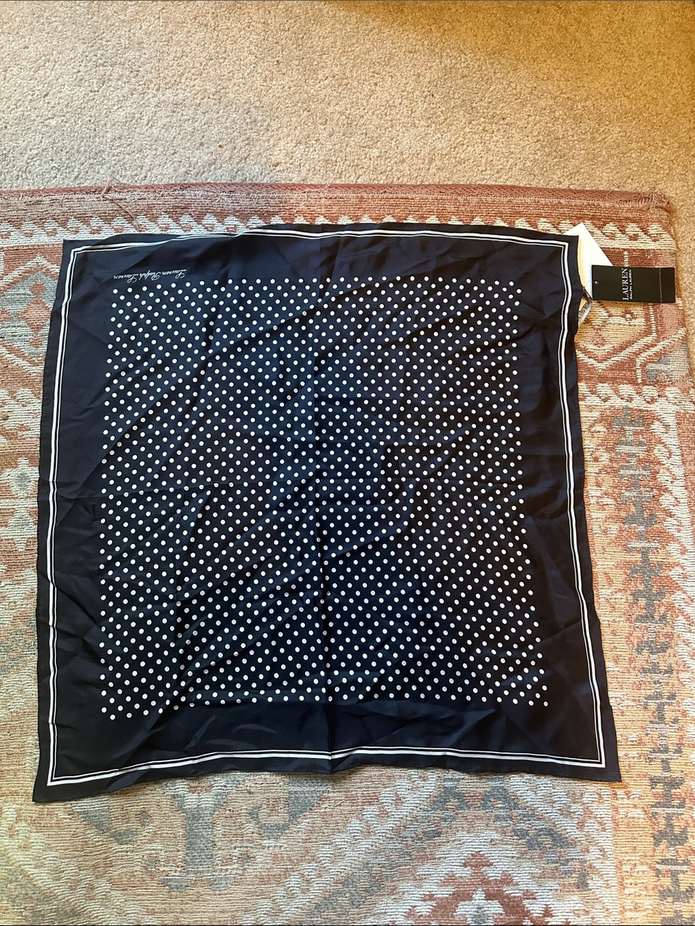 Lauren Ralph Lauren Black and White Polka Dot Silk Pocket Square